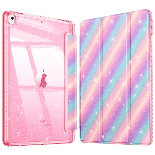 FINTIE Custodia per iPad 10.2 Pollici 9a / 8a / 7a Generazione (2021 2020 2019) con Portapenne - Antiurto Glittering Trasparente Cover Posteriore con Auto Sveglia/Sonno, Dolci