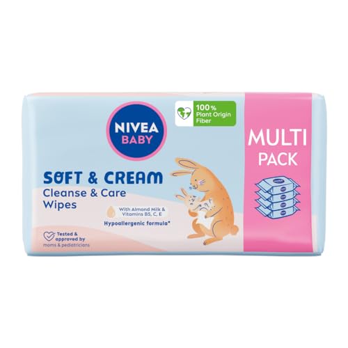 NIVEA BABY Toallitas biodegradables suaves y crema, paquete económico, 4 x 57 piezas