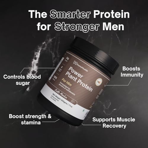 Image of Men Power Plant Protein (Caffe Mocha-500gm) Pack of 1 | Sugar Free | 5 Natural Herbs | 4.5gm BCAAs | Support Immunity, Fertility & Weight Management | Easy to Digest