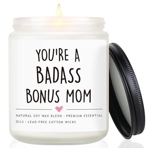 Bonus Mom Gifts from Daughter Son, Mothers Day Gifts for Stepmother, Badass Jar Candle Gift for Stepmom, Birthday Thanksgiving Day Christmas Gift for Stepmom, Adopted Moms, Second Moms