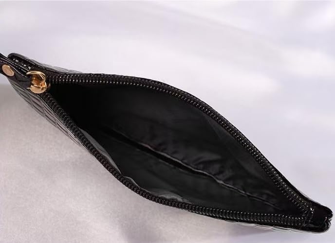 Women’s Crocodile Pattern PU Long Wallet - Stylish Litchi Grain Coin Purse with Zipper Pocket for Phone and Credit Cards(Navy blue)4