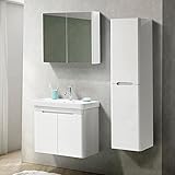 mobile bagno sospeso 70 cm bianco lucido salvaspazio, con 2 ante in legno e specchio contenitore 70x60 cm, serie clip colonna non inclusa