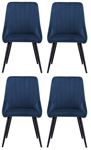 Image of Finch Fox Morris Velvet Dining Chair for Living Room, Bedroom, Home Office with Black Metal Legs in Dark Blue Color (Set of 4)