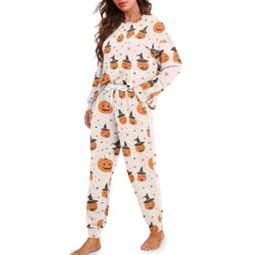 Image of Women's Pajamas Set Soft 2 Piece Loungewear Long Sleeve Pj Set | Matching Sleepwear, Crew Neck Top, Drawstring Jogger Pants with Pockets, Fall Pajama for Home, Sleep, Casual Wear, Plus Size