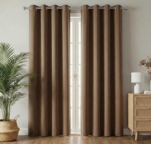 Image of VAS COLLECTIONS 100% Blackout Door Curtains, 7 Feet (121x215 cm) Set of 2, Plain, Thermal Insulated, Room Darkening Curtains for Living Room, Bedroom, (Mocha)