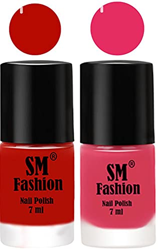 Image of Long Lasting Nail Polish | Nail Paint Combo 7 ml Each) - Set of 2 Red Orange-Dark Rose Pink
