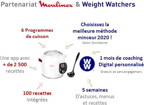 Moulinex Cookeo Multicuiseur intelligent, 1600 W, 6 L, Jusqu'à 6 personnes, 6 modes de cuisson, Cuisson haute pression, 100 recettes préprogrammées, Louche incluse, Blanc YY4407FB