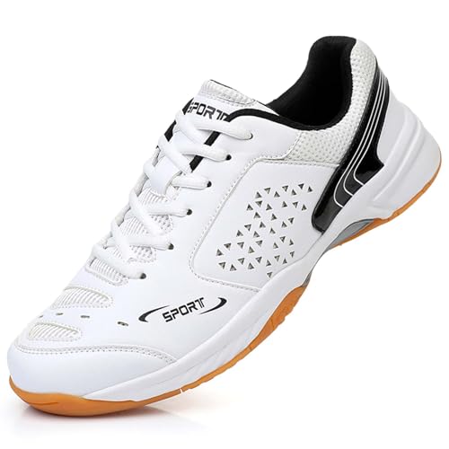 PENXZT Herren Tennisschuhe Badminton Squash Schuhe Sportschuhe rutschfeste Atmungsaktiv Outdoor Jogging Fitness Bequeme,White Black,48 EU