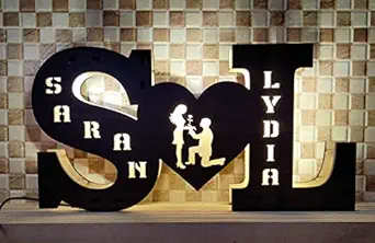 DESIGN ELLE Wooden Couple Led Lamp Personalised with Any Alphabet & name (Pose)