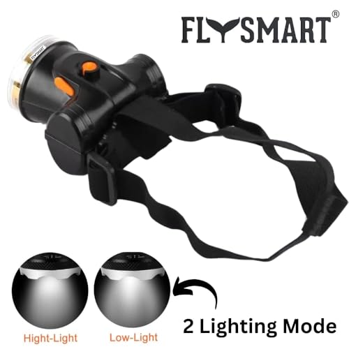 Image of Flysmart 100W Rechargeable LED Head Torch Headlight Upto 1km Range with 8 Hours Continous Light, Two Light Modes Feature for Farmers Camping Caving Hiking Trekking Cycling Running etc