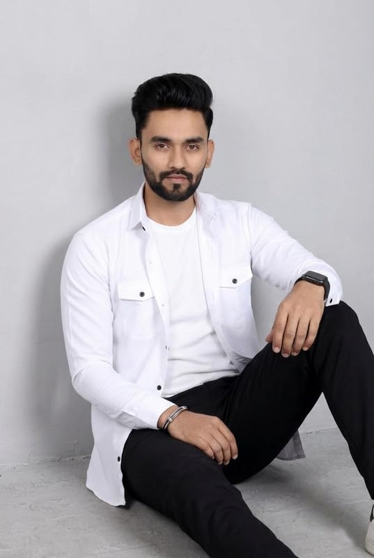 Image of DEELMO Men Solid Slim Fit Casual Overshirt Style Shirt | Full Sleeve Button-Down Layering Shirt Smart Casual Look