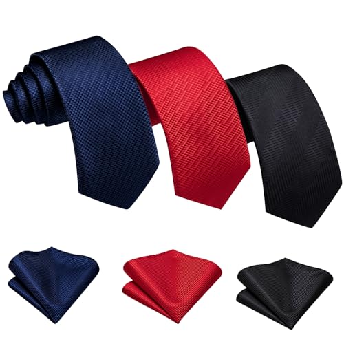 Image of Barry.Wang 6 PCS Men Ties Set Silk Business Fashion Woven Necktie Handkerchief Cufflinks Paisley Stripe Wedding Party