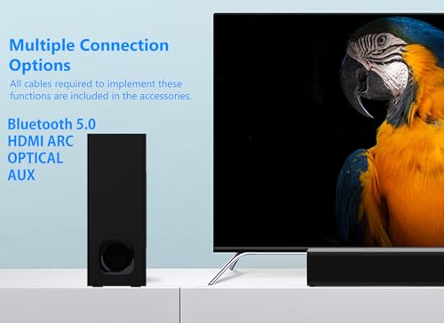 2.1 Wooden Compact TV Sound Bar with Wooden Subwoofer, HDMI ARC/Bluetooth/Optical/AUX/RCA Connection, Remote Control, Adjustable Bass, Ideal Listening Hip-Hop, Rock, Heavy Metal Music - Image 5