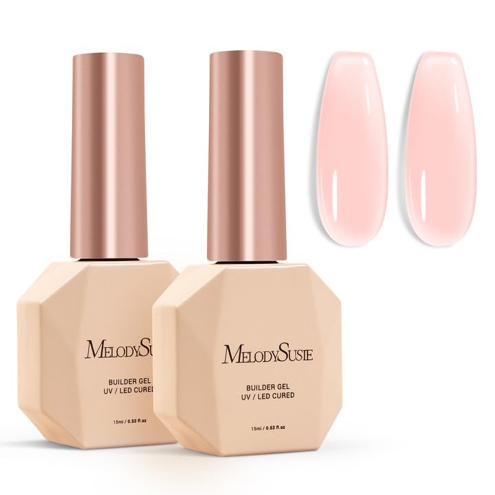 MelodySusie 2PCS 15ML Pink Builder Nail Base Gel for Nails Thickening,Soak Off UV Extension Gel,Rhinestone Glue in a Bottle for Nail Art Design Gift