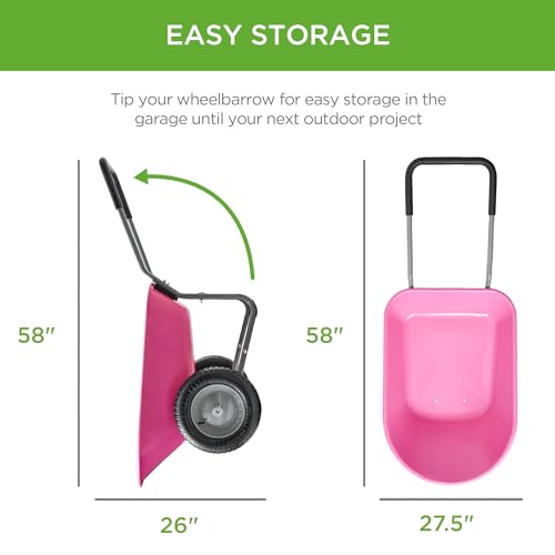 Image of Best Choice Products Dual-Wheel Home Utility Yard Wheelbarrow Garden Cart w /Built-in Stand for Lawn, Gardening, Construction - Pink