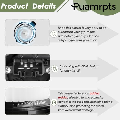 Image of HVAC Heater Blower Motor with Resistor - Compatible with 2014-2018 Ram 2500 / Ram 3500 / Ram 4000, only for Automatic Temperature Control - Replace# 75035, 3Pins