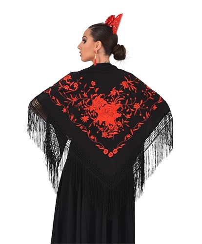 Mantón de flamenco MEDIANO bordado a una cara. 160X75cm. Flecos de 15cm2