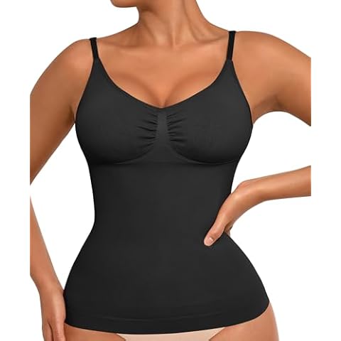 FeelinGirl Shapewear Tummy Control Camisole Tops for Women Compression Tank Tops Cami Shaper with Spangetti Straps Black M Cover
