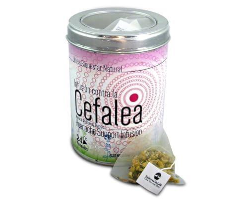 SABOREATE Y CAFE THE FLAVOUR SHOP Infusión Natural Ayuda contra la Cefalea – Lata 24 Pirámides – Alivio de Dolores de Cabeza – Infusión Relajante con Hierbas Naturales