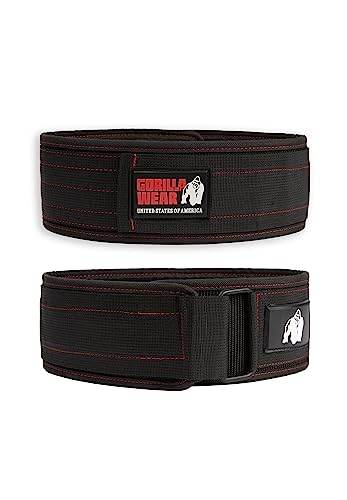 GORILLA WEAR GW 4 Inch Nylon Lifting Belt - Black/Red Stitched M/L