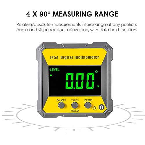 Eacam 4 x 90 Degrees Digital LCD Protractor Inclinometer Magnetic 0.2° Accuracy Angle Finder Level Box IP54 Electrical Levelling Instrument for Woodworking Machinery Auto Repair