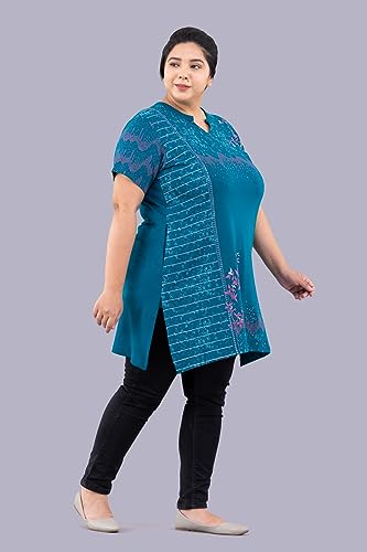 Image of CUPID Women's Cotton Plus Size Half Sleeves Long Top for Semi Summers with One Side Pocket for Ladies Printed T Shirt 3XL to 7XL