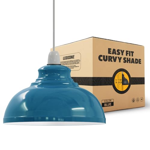 Lámpara de techo industrial con forma de cúpula curvada de estilo retro vintage para lámparas de techo colgantes para pubs, cafeterías y restaurantes (azul cian)