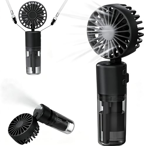 Handheld Misting Fan Necomi Battery Operated Misting Fan 4000mAh Rechargeable Mini Hand Held Fans Foldable 4 Speed Adjustable for Outdoor Office Travel Home Makeup Camping