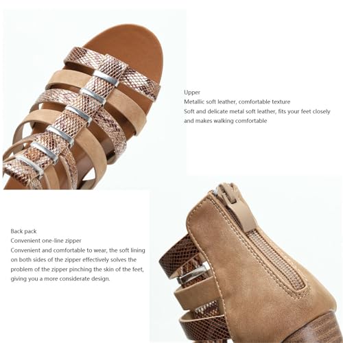 Dressy Summer Womens Sandals, Women's Back Zip Fish Mouth Breathable Heeled Open Toe Wedge Sandals, Fashion Outdoor Roman Platform Shoes Suitable, for All Kinds of Clothes Such as Jeans2