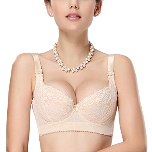 Women Push up Underwire Embroidery Lace Bra Brassiere Ayswx016 (32B, Skin)