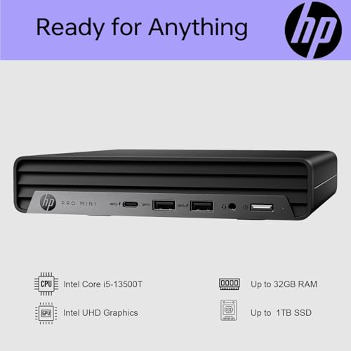Image of HP Pro Mini 400 G9 Tiny Desktop Computer | 13th Gen Intel 14-Core i5-13500T | 16GB RAM | 512GB PCIe SSD | 2-Monitor Support 4K | Wi-Fi 6 | HDMI | Type-C | DP | Wired KB and Mouse | Windows 11 Pro