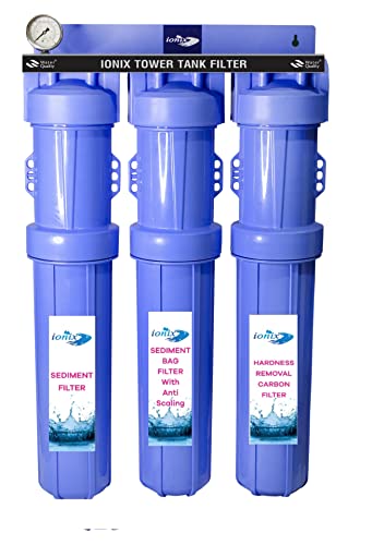 Image of IONIX TDS Tower Tank Filteration System With German Housings | Whole House Water Filter| Saltless Water Softner, Upto 5000 Liters Per Day Capacity, 1 Set, Blue