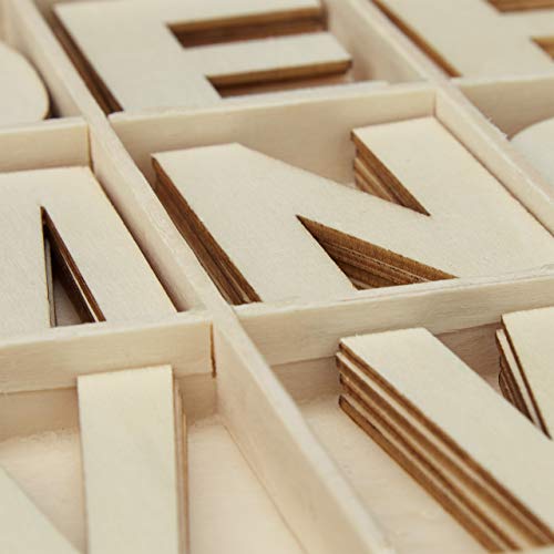 Relaxdays Holzbuchstaben Set, 104 TLG, Großbuchstaben A-Z, 5,5 cm hoch, XL Buchstaben zum Basteln, Deko Alphabet, Natur, 104 TLG., 10028685