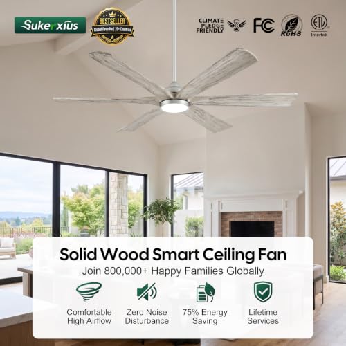 72 Inch Smart Ceiling Fan with Light,6 Barn Solid Wood Blades,Large Airflow - image 2