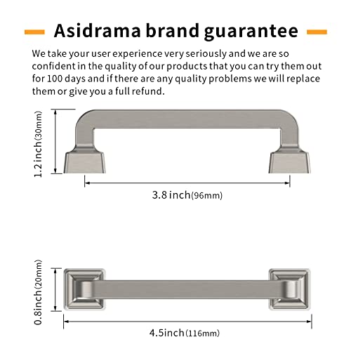 Image of Asidrama 10 Pack 3.75 Inch(96mm) Brushed Satin Nickel Kitchen Cabinet Handles, Cabinet Pulls Kitchen Cabinet Hardware for Cupboard Drawer Pulls