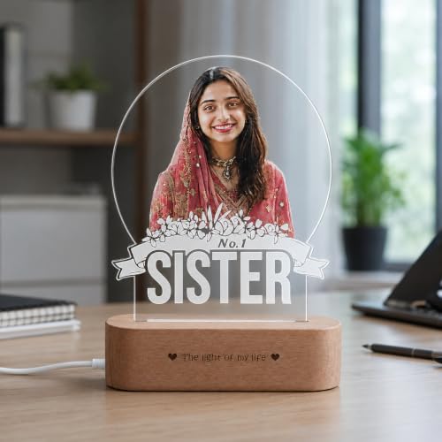 Image of ZOCI VOCI Rakhi Gift for Sister - Personalized HD Photo Lamp with Custom Color Photo Print & Warm White LED, Acrylic Memory Lamp, Raksha Bandhan Gift from Brother, Birthday Gift for No.1 Sister