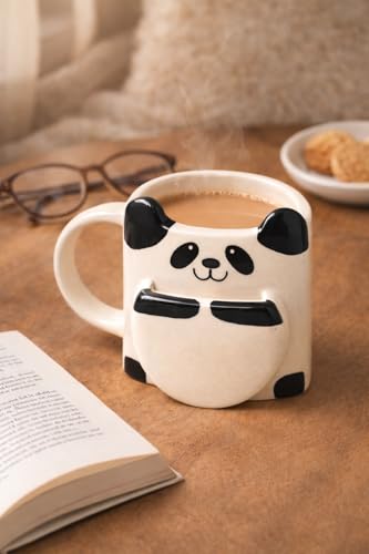 Image of Valentine's Gift Cute Panda Couple Mug - 3D Sculpted Ceramic Animal Mug for Romantic Gifting by GupShupCups