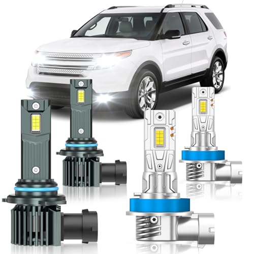 ZSTOPCL Fit for Ford Explorer 2011-2015 Light Bulbs, High/Low Beam Fog Light Bulbs Combo, 800% Brightness, 6000K Cool White, Plug and Play, Pack of 4