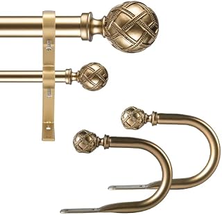Ycolnaefllr 1 Inch Diameter Double Curtain Rod Set Double Curtain Pole Rail Adjustable from 84 to 120 Inch(213cm-304cm) with Curtain Holdbacks Double Window Curtain Rod Set Warm Gold