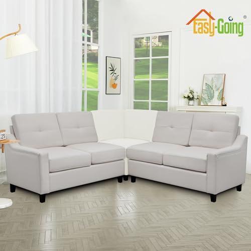 Image of Easy-Going Stretch Sectional Corner Sofa Slipcover 1-Piece Couch Sofa Cover Furniture Protector Soft with Elastic Bottom for Kids, Pet, Spandex Jacquard Fabric Cream