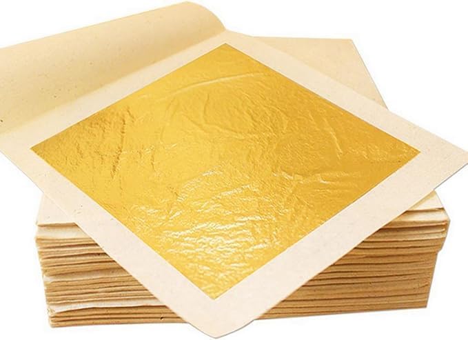 Edible Gold Leaf 99.9% Pure Golden Leaf, Varakh Foils 10pcs 3'' x 4'' for Sweets Deco, Cake Baking Chocolate, Supari, Ayurvedic Medicine, Decoration, Beauty Face Kits, Painting Art Crafts (10)