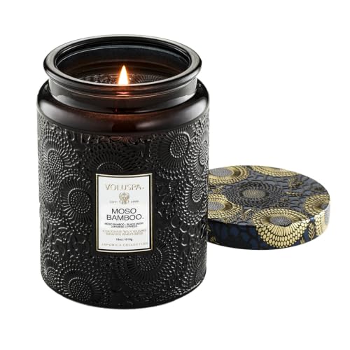 Image of Voluspa Moso Bamboo Large Scented Candle Jar 18 Oz, 100 Hr Burn | Coconut Wax Blend in Decorative Glass, Clean Even Burn, USA Handcrafted Gift for Hosts, Fragrance Lovers & Relaxed Rooms