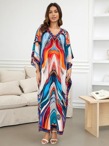 Image of NFVNKJ Women's Plus Size Beach Lounge Kaftan Maxi Dress Swimsuit Coverup for Women