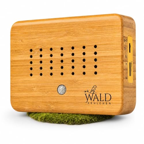 WALDKEHLCHEN Premium Vogelgezwitscher Box aus echtem Voll-Bambus Vollholz Hochwertige Soundbox mit Naturgeräuschen Bewegungsmelder & Nachtlicht