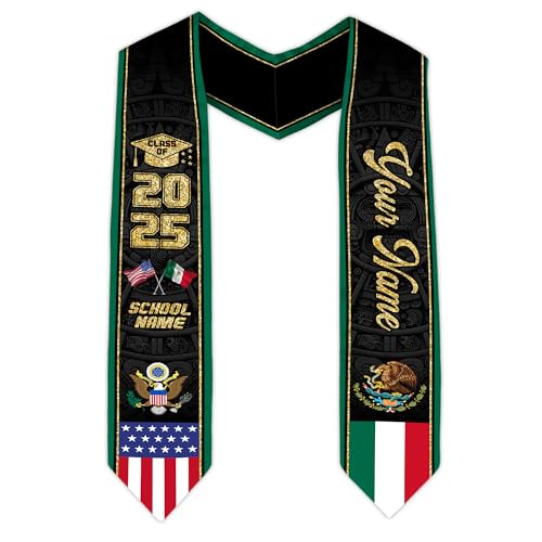 MonkeyVan Custom Mexican Graduation Sash Mexico Graduation Stole 2025 Mexican American Flag Graduation Sash Mexican Graduation M39
