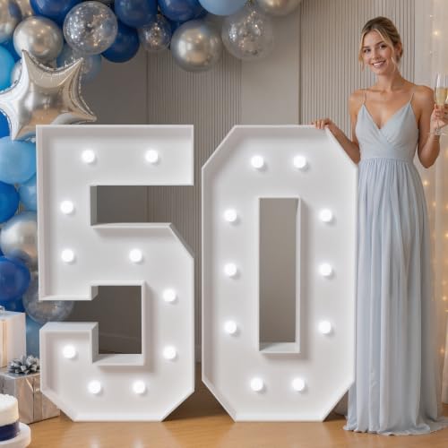 Image of JoyMuse 4FT 50 Marquee Numbers, Large Light Up Numbers 50 for 50th Birthday Decorations Cool White Light Number 50 for Anniversary Birthday Party Decor