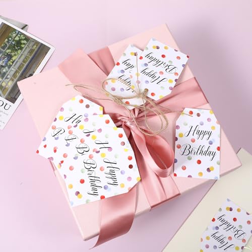 100Stk Geschenkanhänger Geburtstag,Happy Birthday Kraftpapier Tags,Grußkarten mit Geburtstagsanhängern,Happy Birthday-Aufkleber mit 20m Schnur,Geburtstagsanhänger,für Geburtstagsgeschenke Einladungen