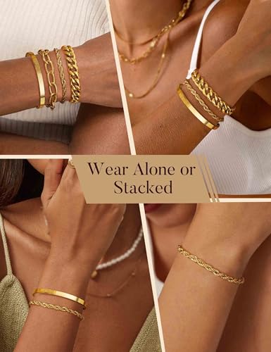 Sanfenly 14K Gold Bracelets for Women Non Tarnish Womens Gold Bracelet Stack Layered Chain Bracelets Waterproof Rope Cuff Bangle Cuban Link Chain Friendship Bracelets Jewelry Gift for Women4