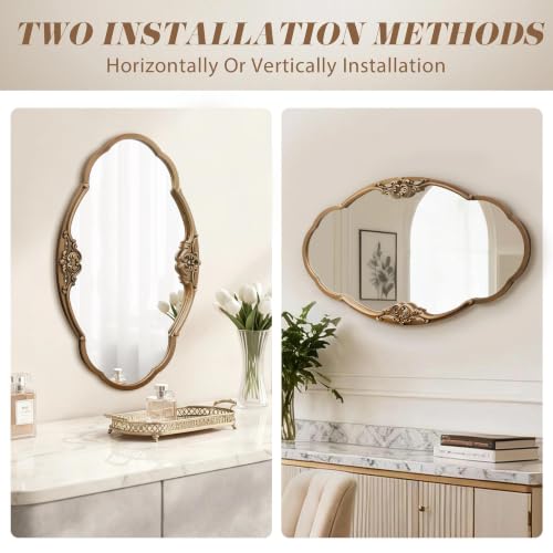 Image of Besdomus Vintage Gold Wall Mirror: 33 inchx19.5 inch Medium Antique Oval Mirror