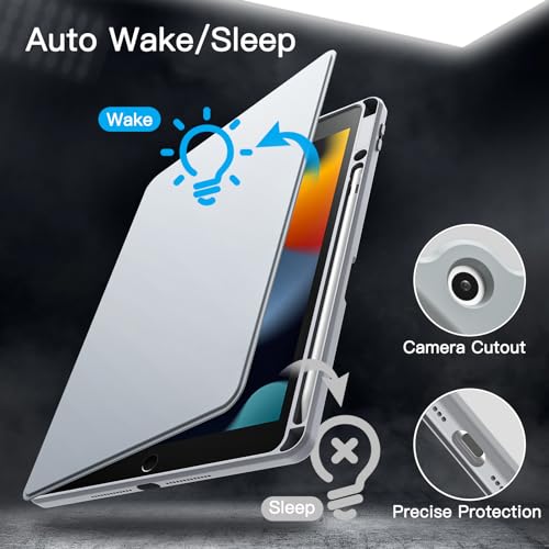 Image of JETech Rotating Cover Case for iPad 9 /8 /7 (10.2-Inch, 2021 /2020 /2019 Model, 9th /8th /7th Generation) with Pencil Holder, 360 Degree Rotation Protective Stand Cover Clear Back (Silver)